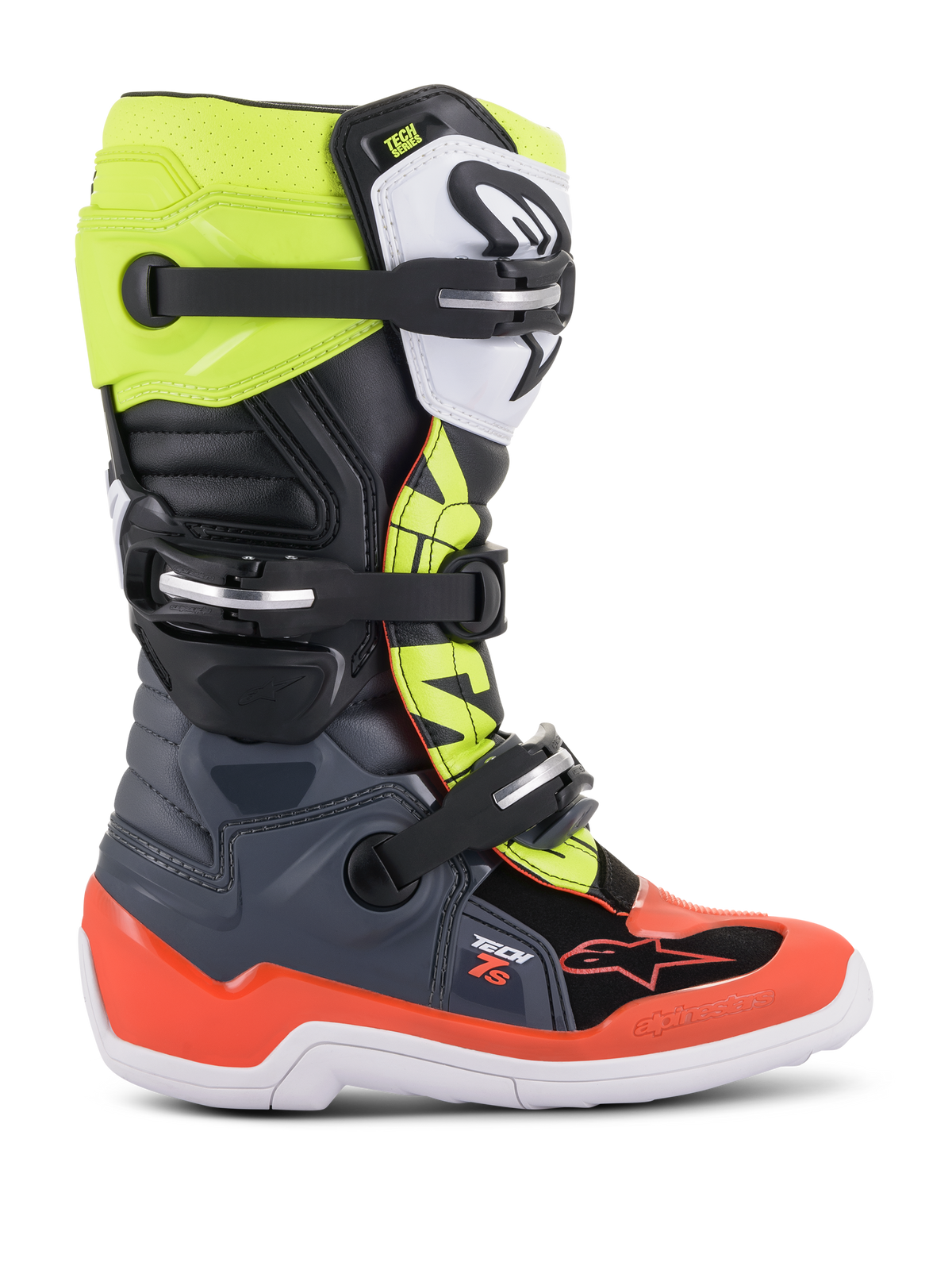 Alpinestars Jeugd Tech 7S Laarzen – Donkergrijs rood fluo geel fluo