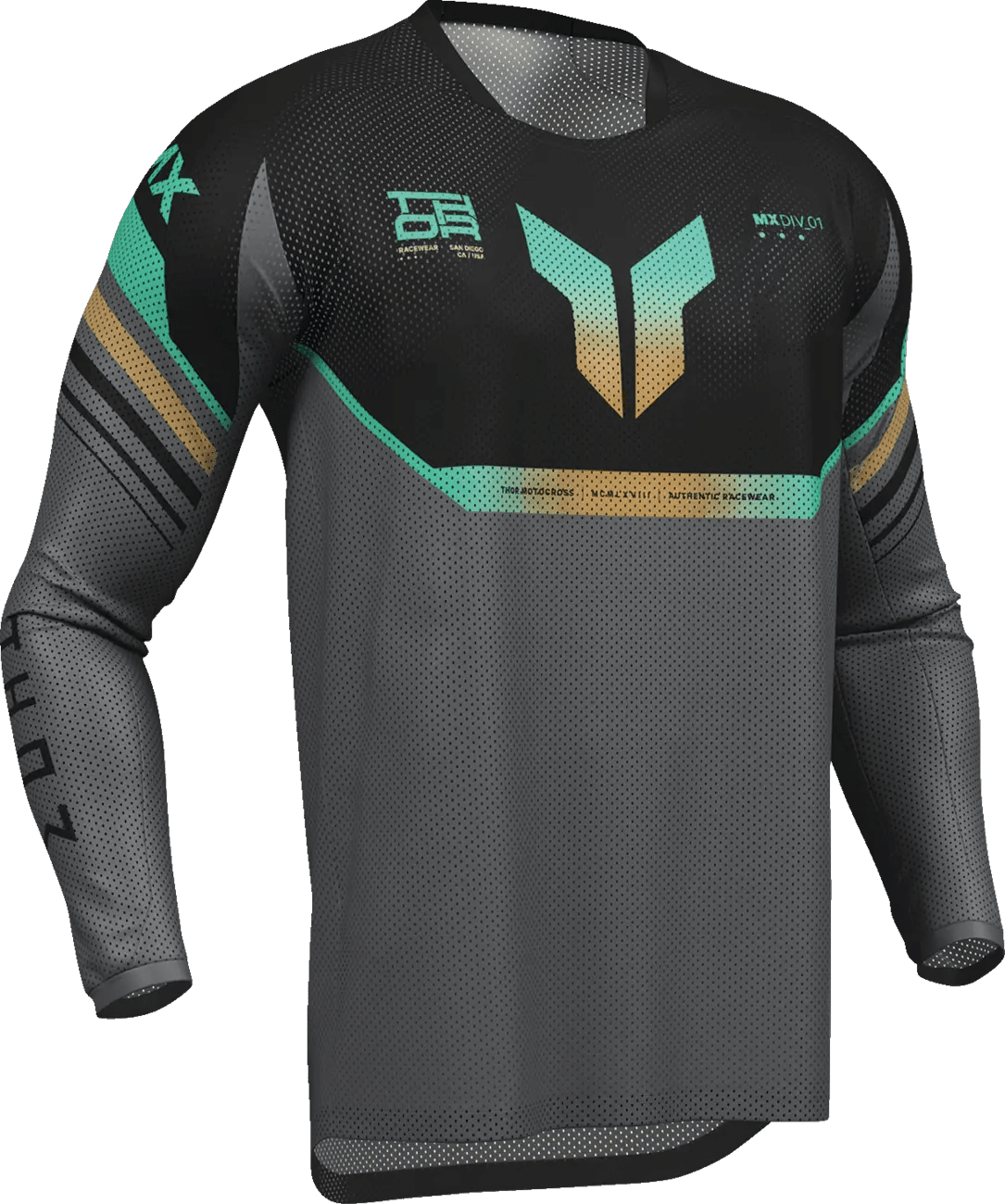 THOR Launchmode Air Raptor crossshirt – Zwart/Oranje/Turquoise/Donkergrijs