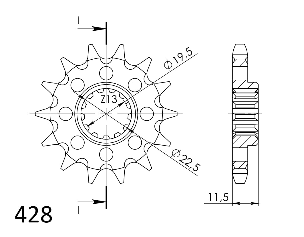 Technische illustratie: Supersprox / JT Front sprocket 409.14 – CST-409:14.1; uitvoering volgens artikelgegevens