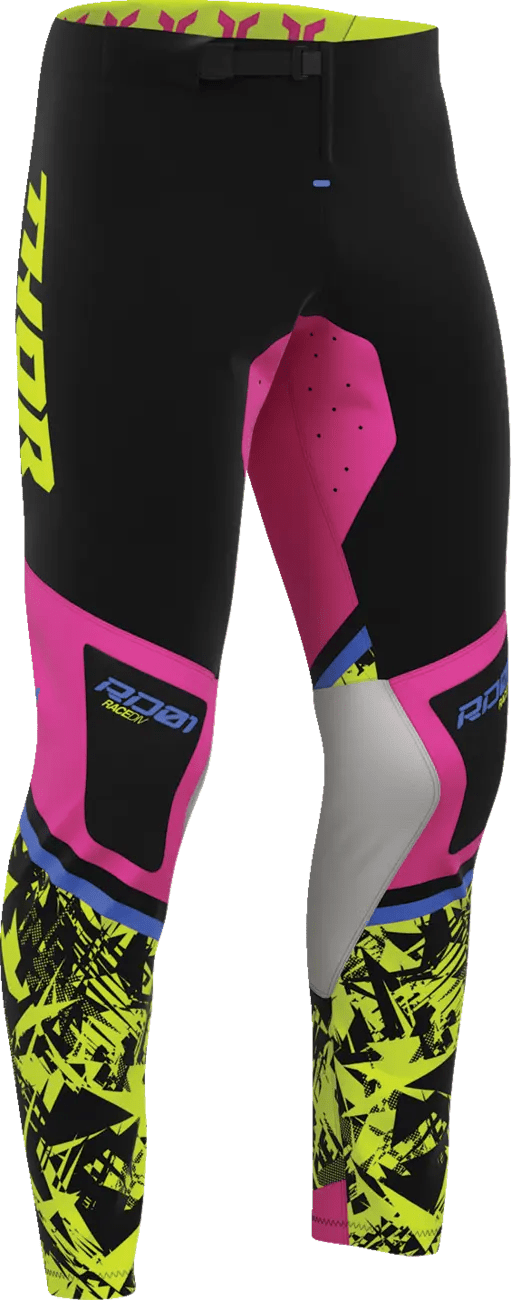 THOR Sportmode Punk'd crossbroek – Zwart/Lichtgrijs/Geel/Fuchsia