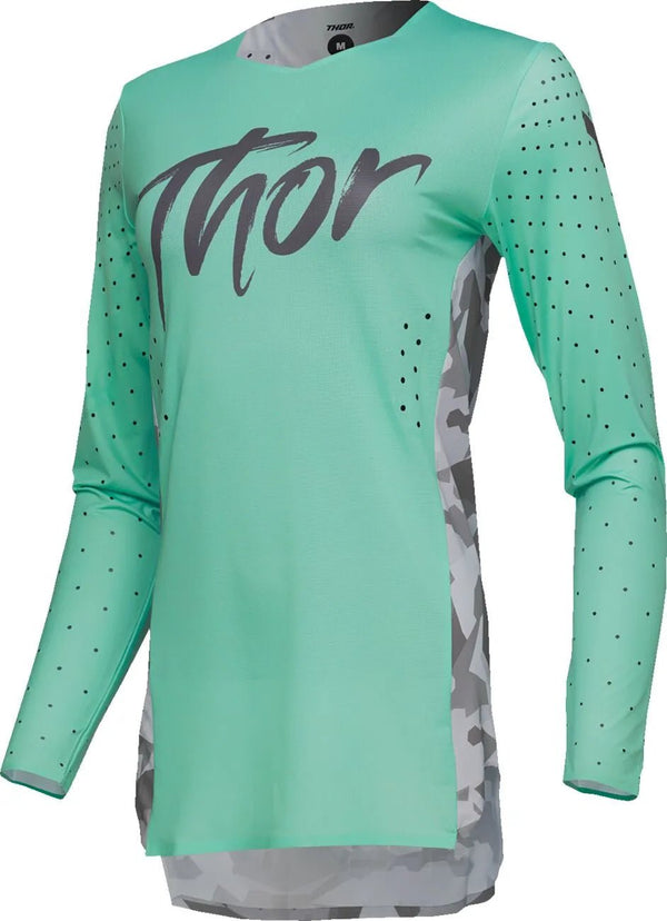 THOR Dames Sportmode Shadow crossshirt – Groen/Turquoise/Camogrijs