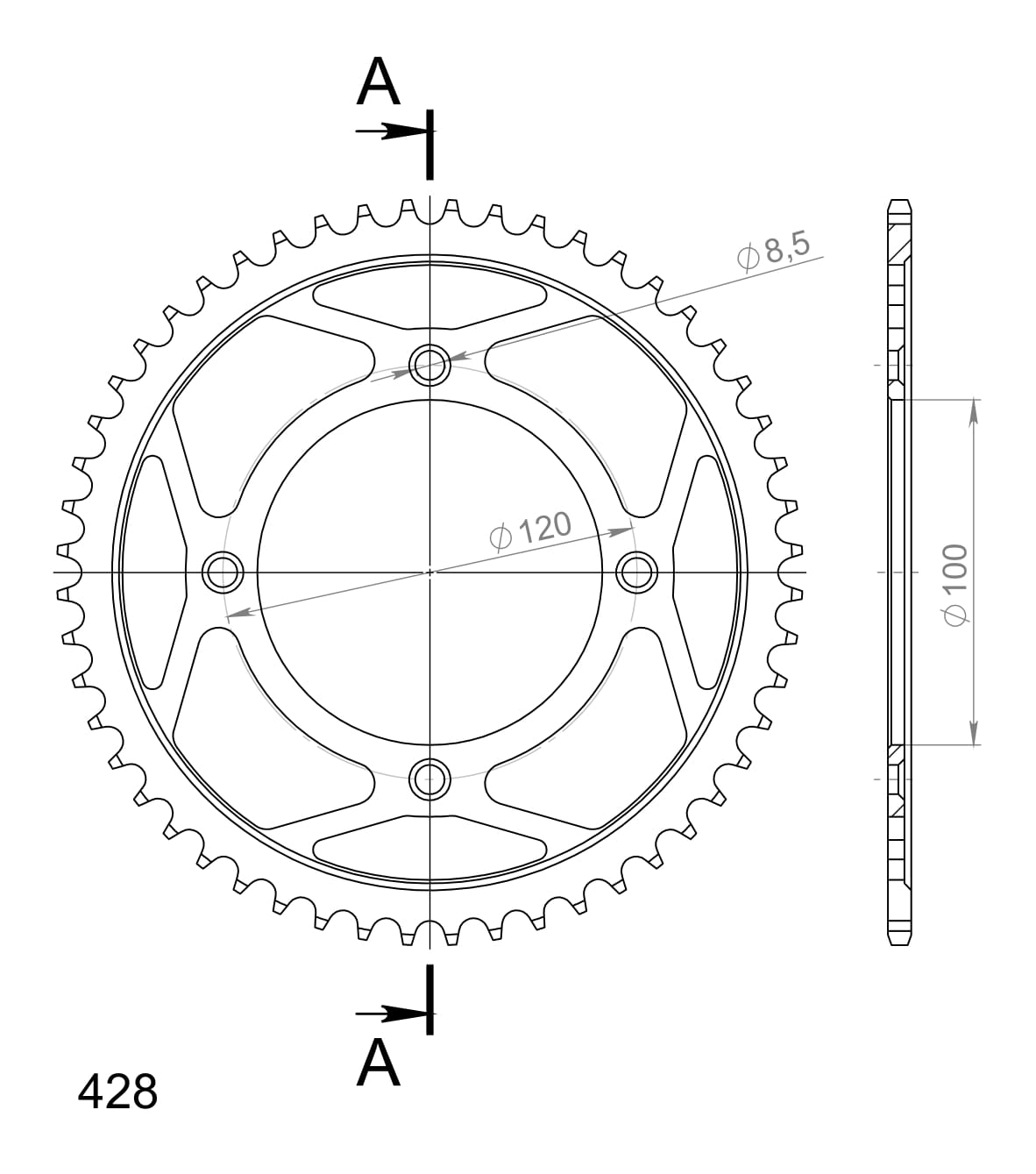 Supersprox Steel Rear sprocket SU RM80/85 / YA YZ80/85 Black 52
