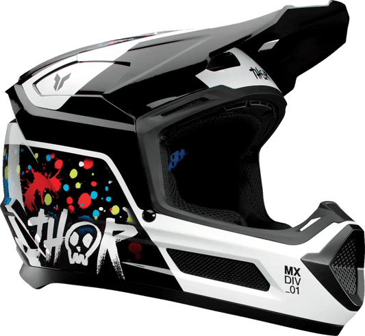 THOR Fleet Splat jeugd crosshelm – Zwart/Blauw/Rood/Wit/Geel