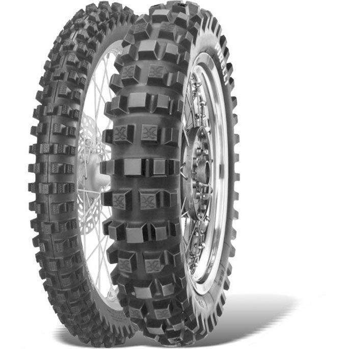 Fabrikantillustratie bandenserie; één band volgens vermelde maat: Pirelli MT 16 Garacross 110/100-18 (64) NHS R