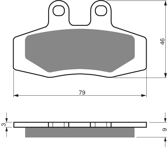Technische illustratie: GOLDFREN Brake Pads 026 Ceramic Carbon AD F+R EXC 2T 90-98 – 026 AD; uitvoering volgens artikelgegevens