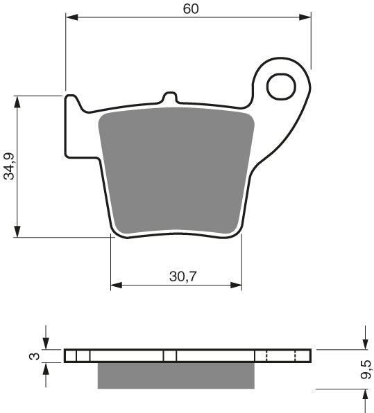 Technische illustratie: GOLDFREN Brake Pads 176 Ceramic Carbon K1 – 176 K1; uitvoering volgens artikelgegevens
