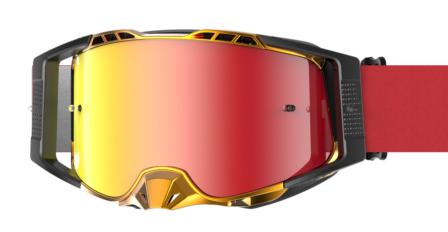 BRAAP Crossbril Zwart / Rood met goud frame en rode spiegellens