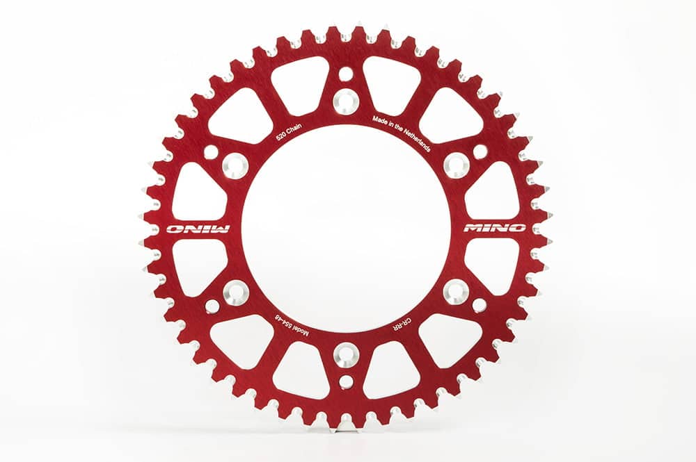 Mino achtertandwiel 52 tands aluminium rood KTM SX/SX-F/EXC/EXC-F 90- & Husqvarna TC/FC/FE/TE 125/150/250/350/450/501 14- - MxProStoreParts