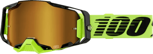 100% Armega crossbril zwart/fluor groen/fluor geel – gouden spiegellens