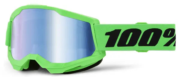 100% Strata 2 crossbril zwart/blauw/fluor groen – blauwe spiegellens