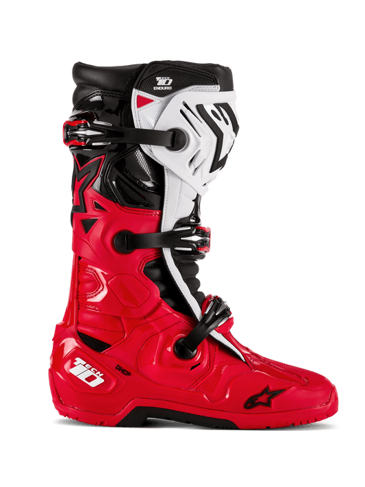 Alpinestars Tech 10: Botas de Enduro Cross – Rojo Brillante / Negro / Blanco
