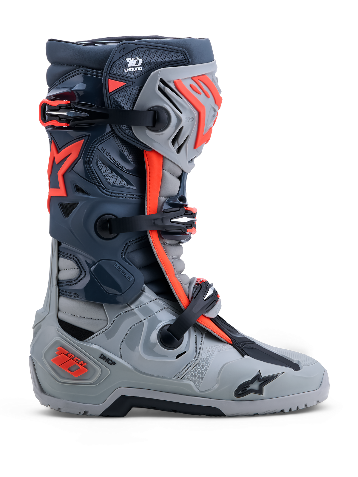 Alpinestars Tech 10 Enduro Crosslaarzen – Middengrijs / Donkergrijs / Fluo Rood – foto 1