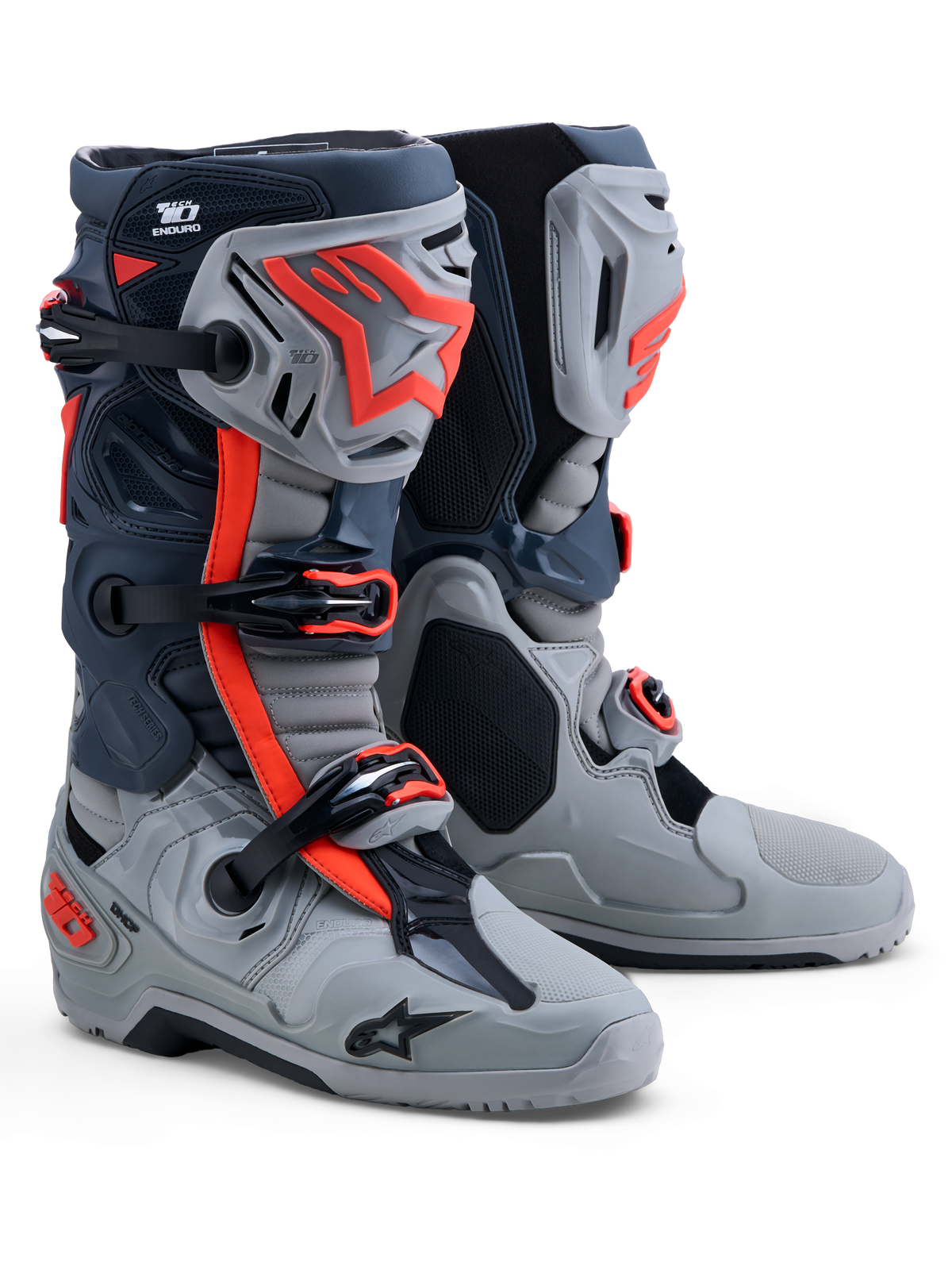 Alpinestars Tech 10 Enduro Crosslaarzen – Middengrijs / Donkergrijs / Fluo Rood – foto 2