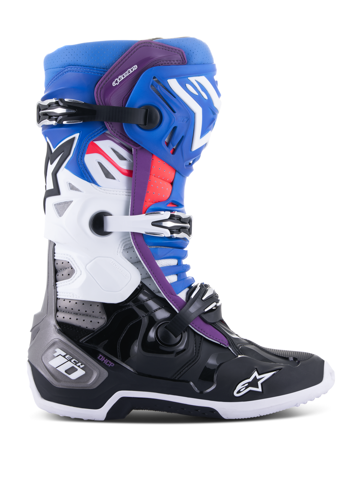 Alpinestars Tech 10 Supervented Crosslaarzen – Zwart / Emailblauw / Paars / Wit – foto 1