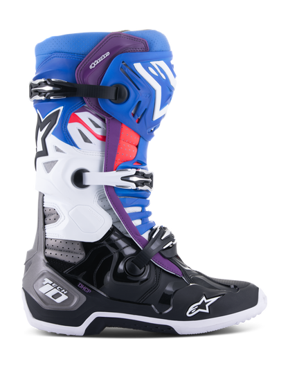 Alpinestars Tech 10 Supervented Crosslaarzen – Zwart / Emailblauw / Paars / Wit – foto 1