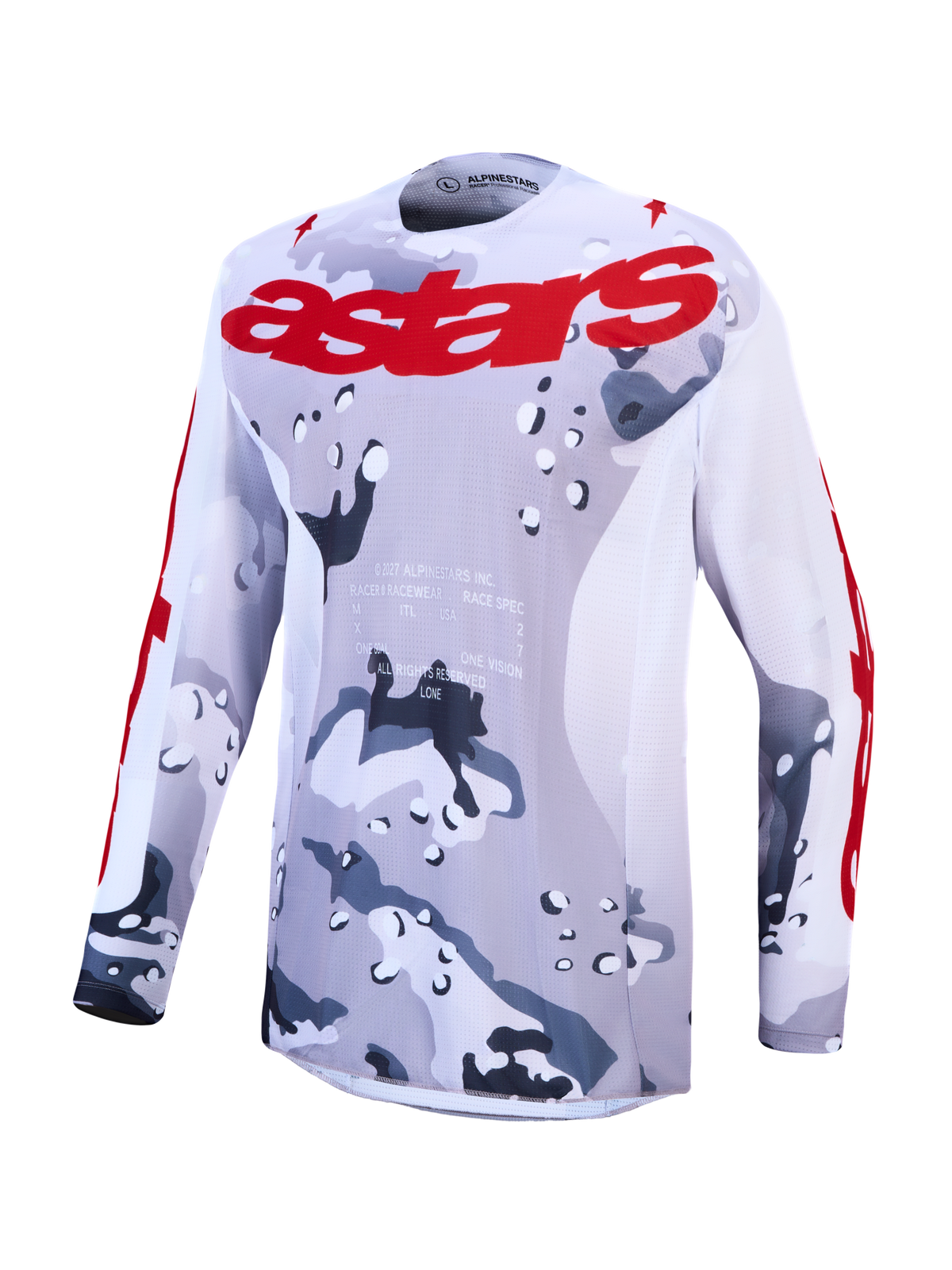 Alpinestars Racer Air Lone Jersey 2027 – Grijs Camo Wit Vuur Rood