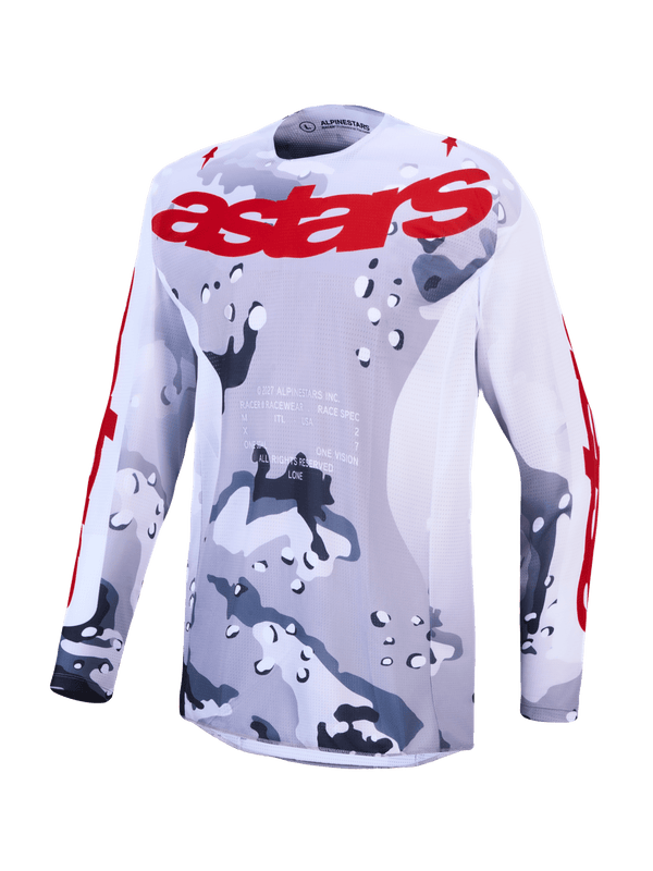 Alpinestars Racer Air Lone Jersey 2027 – Gris Camo Blanco Rojo Fuego