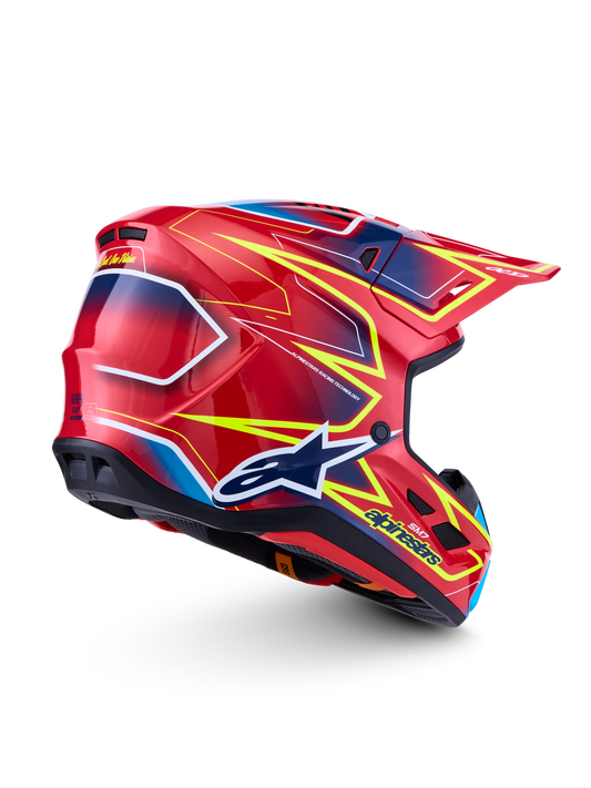 Alpinestars S-M7 Cast Helm ECE 22.06 – Rood Geel Fluo Blauw Glans