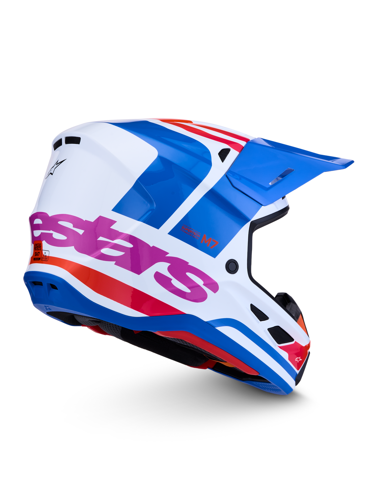 Alpinestars S-M7 Core Helm ECE 22.06 – Wit Blauw Oranje Roze Glans
