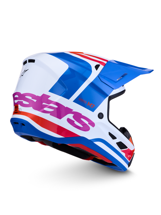 Alpinestars S-M7 Core Helm ECE 22.06 – Wit Blauw Oranje Roze Glans