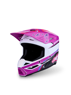 Alpinestars Casque Junior S-M3 Falcon ECE 22.06 – Violet Blanc Noir Rose Fluo Brillant