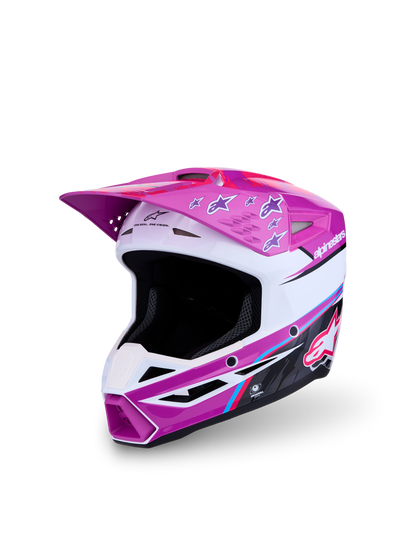 Alpinestars Jeugd S-M3 Falcon Helm ECE 22.06 – Paars Wit Zwart Roze Fluo Glans
