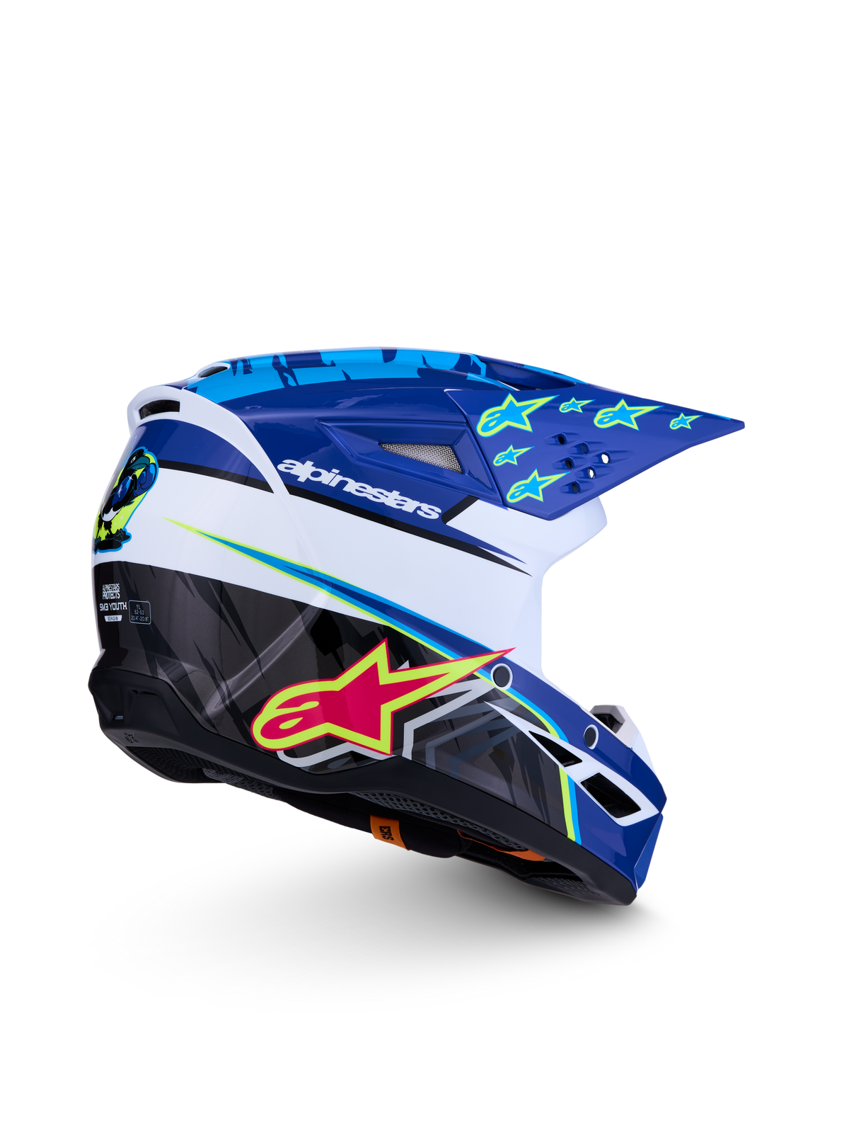 Alpinestars Jeugd S-M3 Falcon Helm ECE 22.06 – Blauw Wit Zwart Roze Fluo Geel Fluo Glans