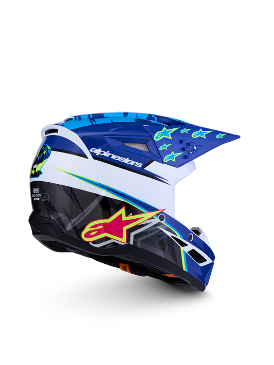 Alpinestars Jeugd S-M3 Falcon Helm ECE 22.06 – Blauw Wit Zwart Roze Fluo Geel Fluo Glans